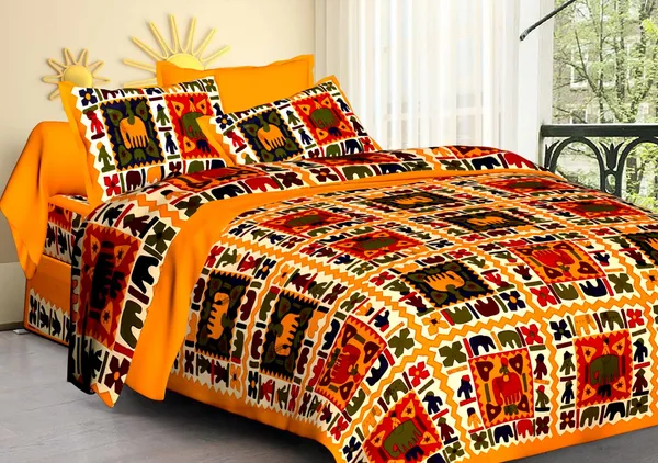 City_Hathi_Yellow_Cotton_King_Size_Bedsheet_With_Pillow_Covers