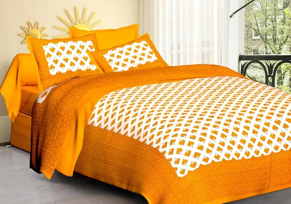 Chips_Yellow_Cotton_Geometric_Print_King_Size_Bedsheet_Set