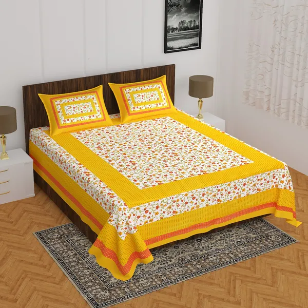 Bindiya_Yellow_Cotton_Floral_Print_Double_Bedsheet_With_2_Pillow_Covers