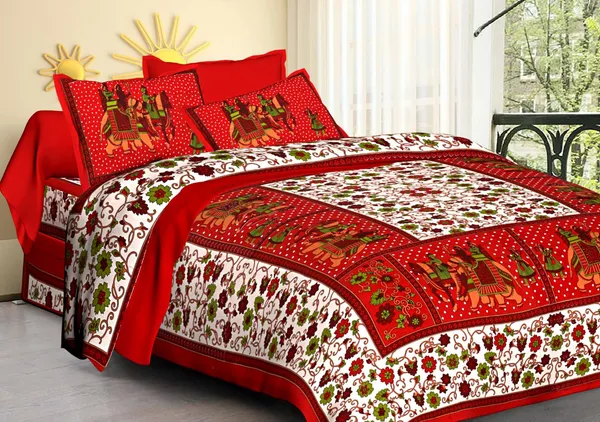 Red_Gangaur_Cotton_Rajasthani_Print_King_Size_Bedsheet_With_Pillow_Covers