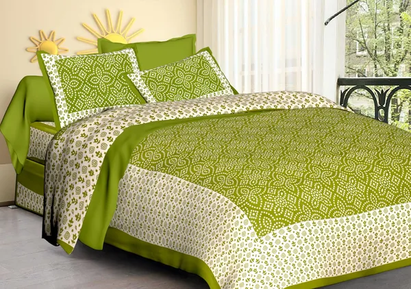 Single_Kaam_Green_Printed_Cotton_Double_Bedsheet_With_Pillow_Covers