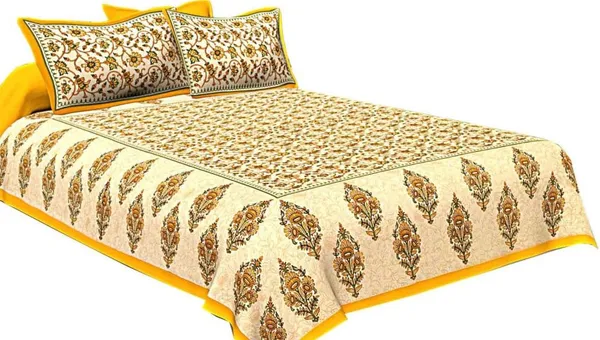 Gamla_Buta_Yellow_Cotton_Traditional_Floral_Print_King_Size_Bedsheet_With_Pillow_Covers