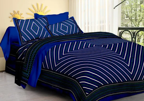 Lahariya_Blue_Geometric_Pattern_King_Size_Bedsheet_With_Pillow_Covers