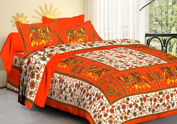 Gangaur_Orange_Cotton_Rajasthani_Print_King_Size_Bedsheet