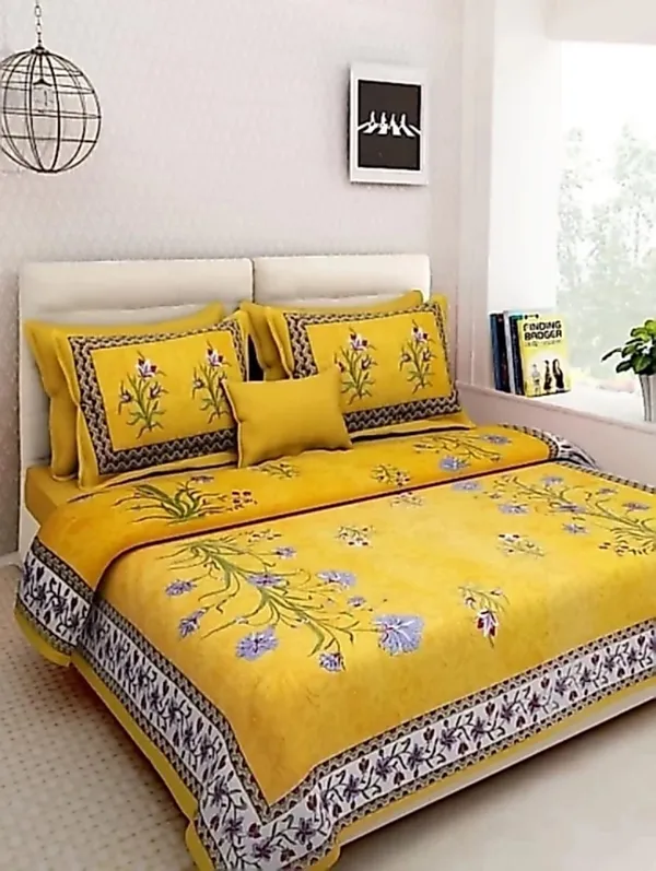 Kashmir_Kali_Yellow_Cotton_Floral_Print_King_Size_Bedsheet_With_Pillow_Covers