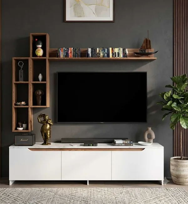 Spyder_Craft_D1_Tv_Unit_With_Wall_Shelf_Tv_Stand_With_Bookshelf_Wall_Mounted_Shelf_Modern_Leg_180Cm_White_Miniature_Walnut_M16_Brown