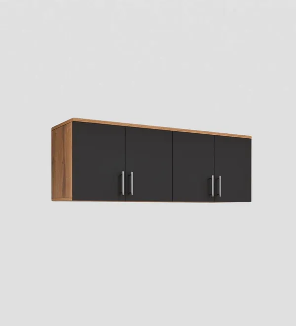Spydercraft_Wall_Mounted_Kitchen_Cabinet_4_Door_Storage_Unit_120_X_41_X_36_Cm_Canyon_Oak_Black_Finish_Do_It_Yourself_Product