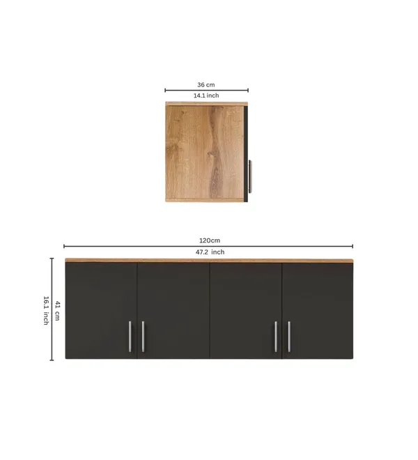 Spydercraft_Wall_Mounted_Kitchen_Cabinet_4_Door_Storage_Unit_120_X_41_X_36_Cm_Canyon_Oak_Black_Finish_Do_It_Yourself_Product
