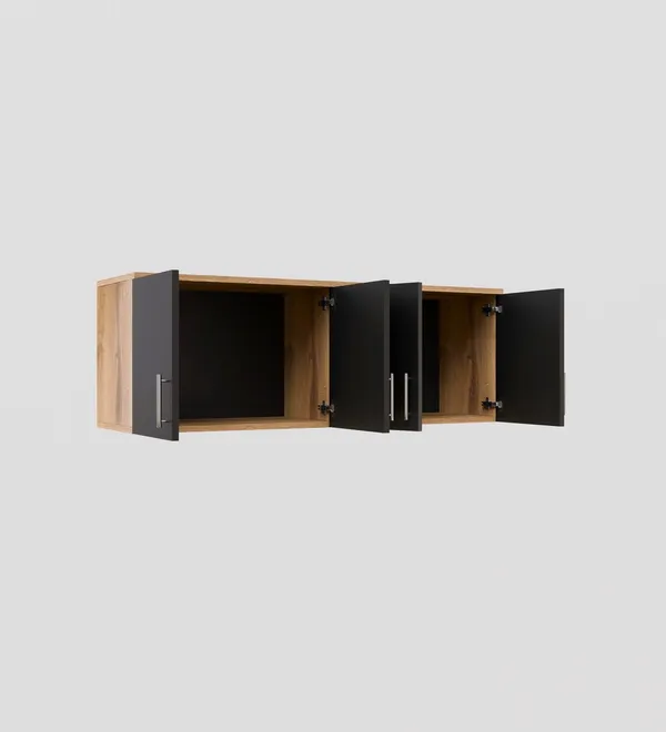 Spydercraft_Wall_Mounted_Kitchen_Cabinet_4_Door_Storage_Unit_120_X_41_X_36_Cm_Canyon_Oak_Black_Finish_Do_It_Yourself_Product