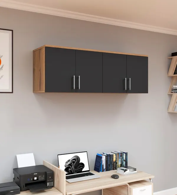 Spydercraft_Wall_Mounted_Kitchen_Cabinet_4_Door_Storage_Unit_120_X_41_X_36_Cm_Canyon_Oak_Black_Finish_Do_It_Yourself_Product