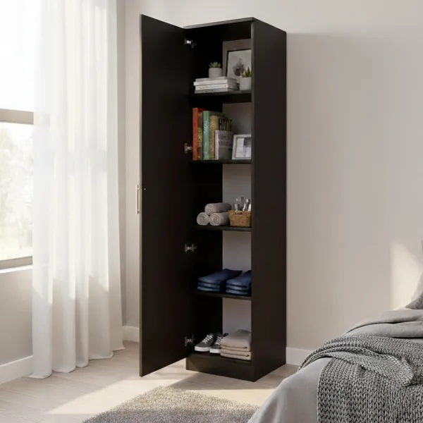 Spydercraft_Single_Door_Fraser_Wardrobe_Sleek_Matte_Finish_Space_Saving_Storage_Unit_180Cm_Height_Color_Black