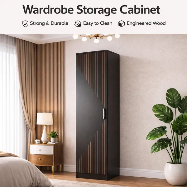 Spydercraft_Single_Door_Fraser_Wardrobe_Sleek_Matte_Finish_Space_Saving_Storage_Unit_180Cm_Height_Color_Black