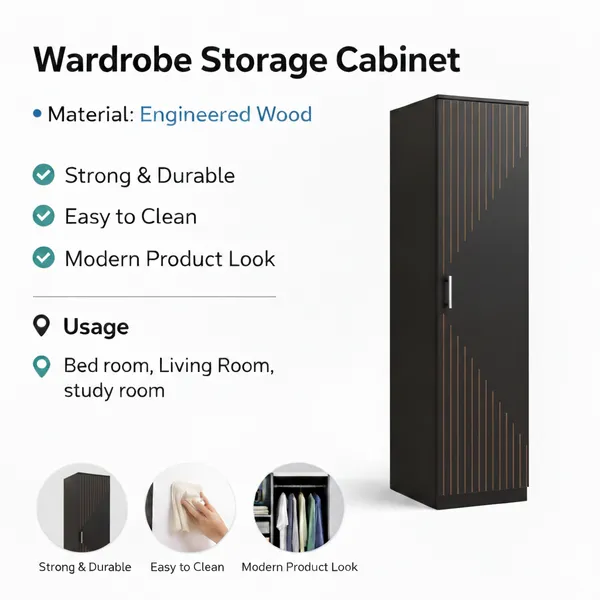 Spydercraft_Single_Door_Fraser_Wardrobe_Sleek_Matte_Finish_Space_Saving_Storage_Unit_180Cm_Height_Color_Black