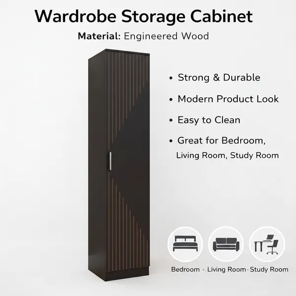 Spydercraft_Single_Door_Fraser_Wardrobe_Sleek_Matte_Finish_Space_Saving_Storage_Unit_180Cm_Height_Color_Black