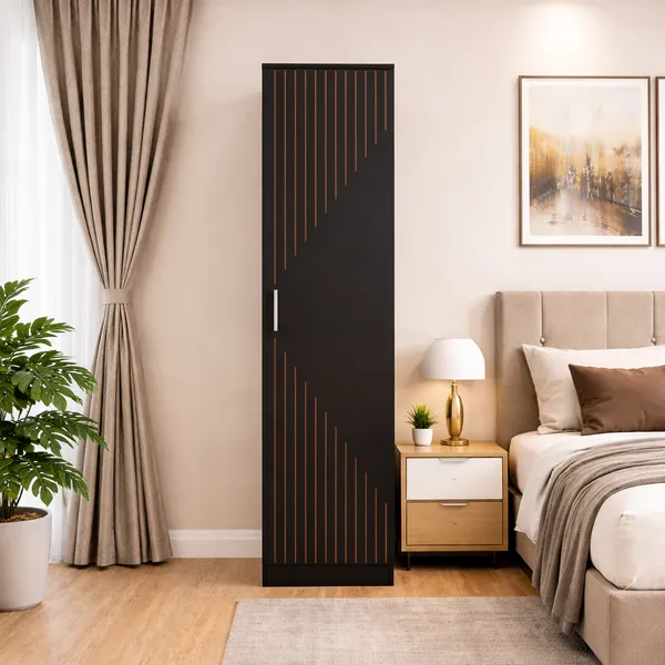 Spydercraft_Single_Door_Fraser_Wardrobe_Sleek_Matte_Finish_Space_Saving_Storage_Unit_180Cm_Height_Color_Black