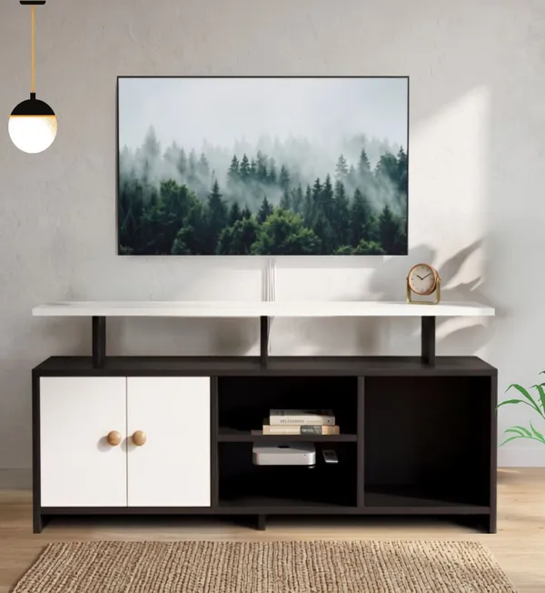 Spydercraft_Modern_Marble_Tv_Unit_With_Storage_Display_Shelf_Space_Saving_Entertainment_Console_In_Black_White_Finish