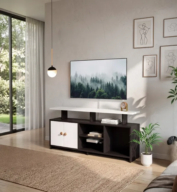 Spydercraft_Modern_Marble_Tv_Unit_With_Storage_Display_Shelf_Space_Saving_Entertainment_Console_In_Black_White_Finish