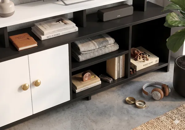 Spydercraft_Modern_Marble_Tv_Unit_With_Storage_Display_Shelf_Space_Saving_Entertainment_Console_In_Black_White_Finish