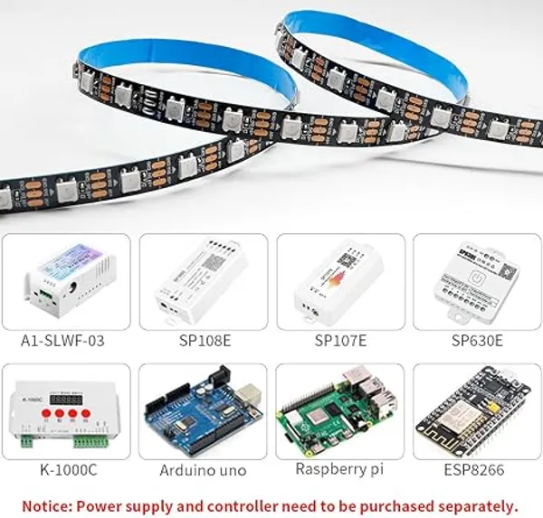 5V_5Meter_Pixel_LED_Strip_LightWS2812B_IC_RGB_5050SMD_ECO_Individual_Addressable_LED_Strip_Light,_16.4FT_300LED_60LED/m_Flexible_Full_Color_IP30_DC5V_Black_PCB_for_DIY_Project_(No_Power_Adapter_or_Controller)