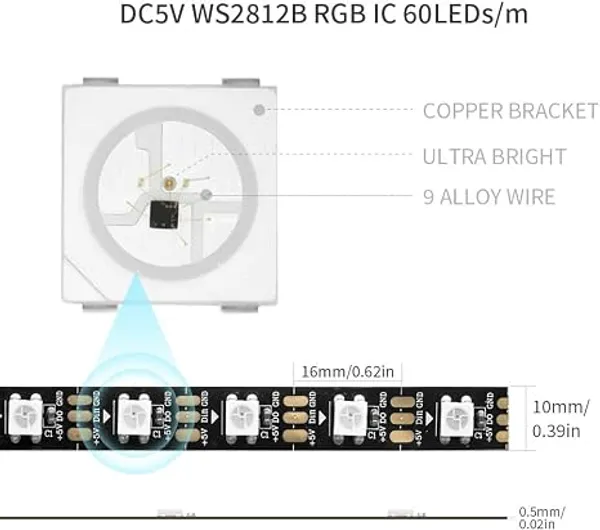 5V_5Meter_Pixel_LED_Strip_LightWS2812B_IC_RGB_5050SMD_ECO_Individual_Addressable_LED_Strip_Light,_16.4FT_300LED_60LED/m_Flexible_Full_Color_IP30_DC5V_Black_PCB_for_DIY_Project_(No_Power_Adapter_or_Controller)