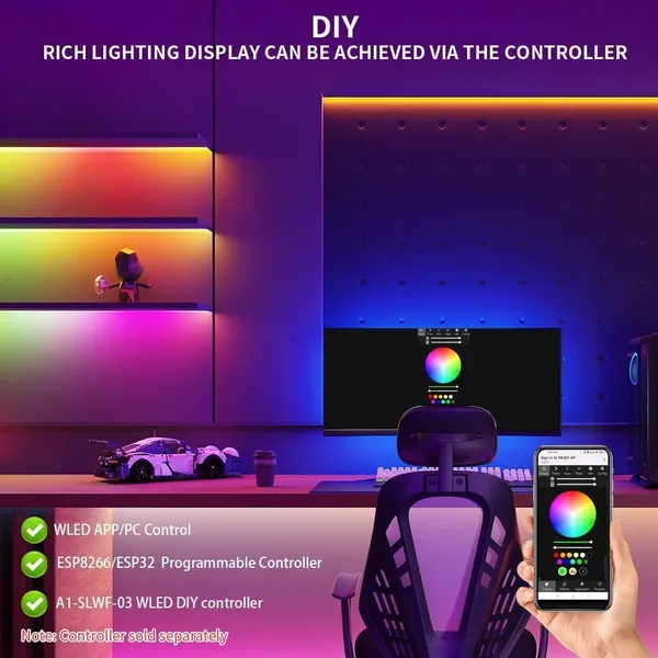 5V_5Meter_Pixel_LED_Strip_LightWS2812B_IC_RGB_5050SMD_ECO_Individual_Addressable_LED_Strip_Light,_16.4FT_300LED_60LED/m_Flexible_Full_Color_IP30_DC5V_Black_PCB_for_DIY_Project_(No_Power_Adapter_or_Controller)