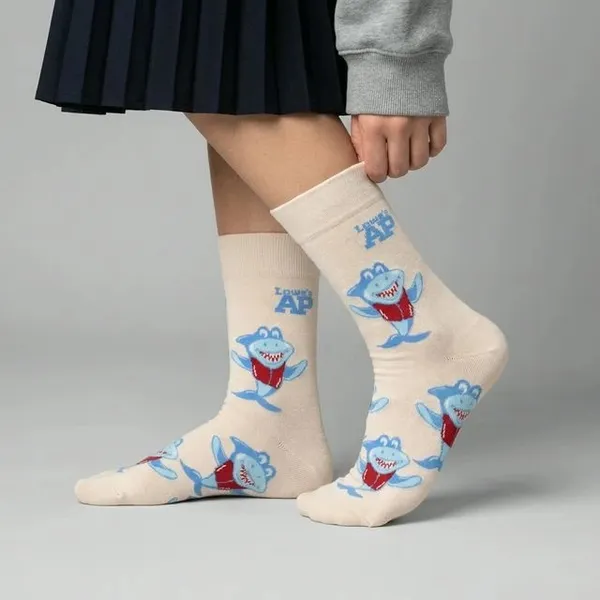 Cream_Cotton_Shark_Print_Mid-Calf_Socks