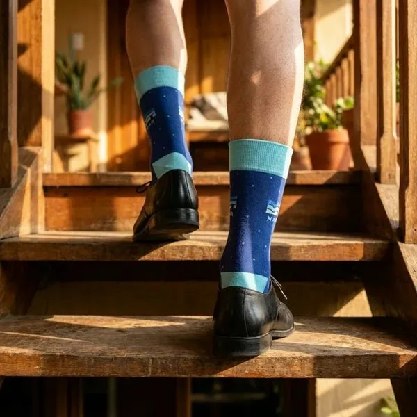 Navy_Blue_Printed_Crew_Length_Socks_With_Turquoise_Cuff