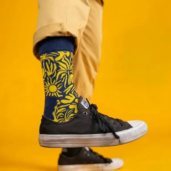 Navy_Blue_Yellow_Sun_Print_Crew_Length_Cotton_Socks