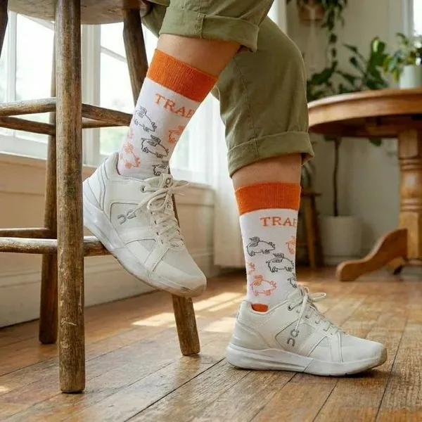 White_Cotton_Animal_Print_Crew_Length_Socks_With_Orange_Accents