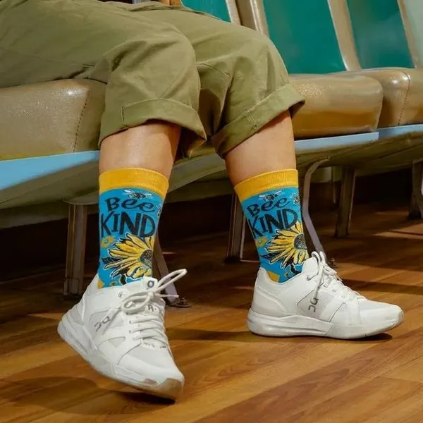 Blue_Bee_Kind_Printed_Cotton_Crew_Socks_With_Yellow_Sunflower_Design