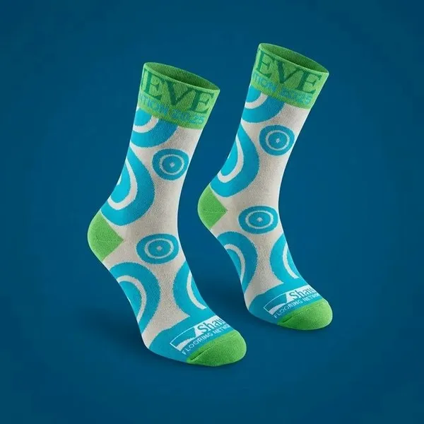 White_And_Teal_Green_Abstract_Print_Crew_Length_Socks