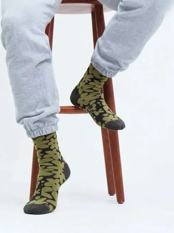 Green_Floral_Cotton_Crew_Socks