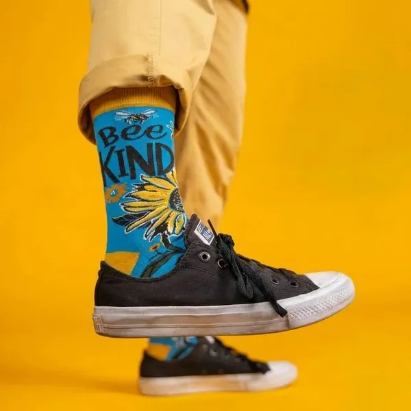 Blue_Bee_Kind_Printed_Cotton_Crew_Socks_With_Yellow_Sunflower_Design