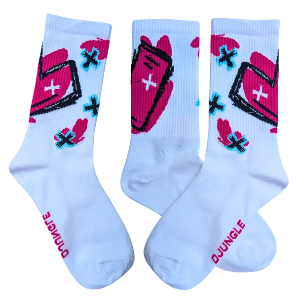 Jumplings_White/Pink_Love_Scribble_Print_Socks