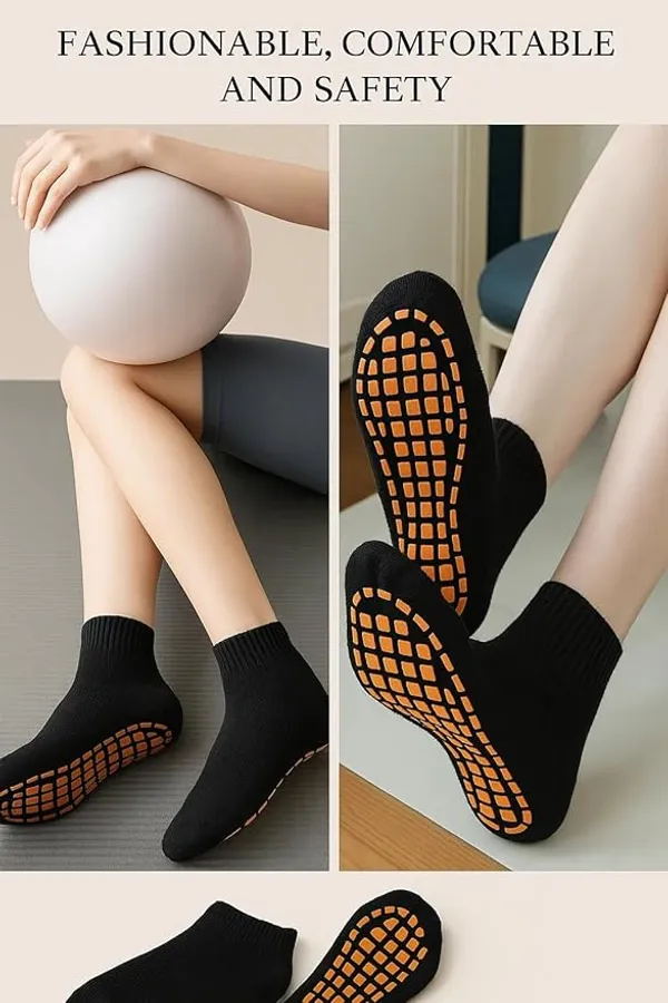 Black_Non-Slip_Grip_Socks_With_Orange_Traction_Pads