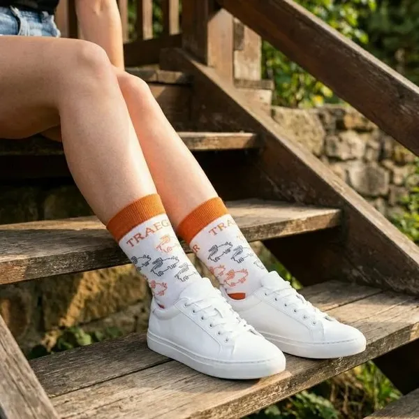 White_Cotton_Animal_Print_Crew_Length_Socks_With_Orange_Accents