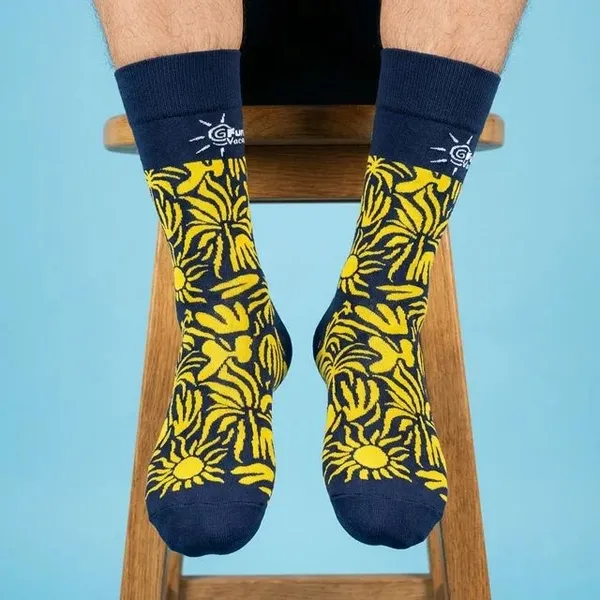 Navy_Blue_Yellow_Sun_Print_Crew_Length_Cotton_Socks