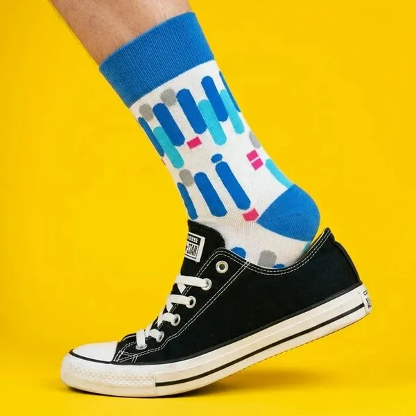 White_And_Blue_Geometric_Pattern_Crew_Socks_For_Unisex