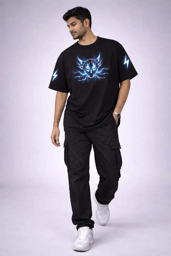 Black_Cotton_Oversized_Lightning_Graphic_T-Shirt_For_Men