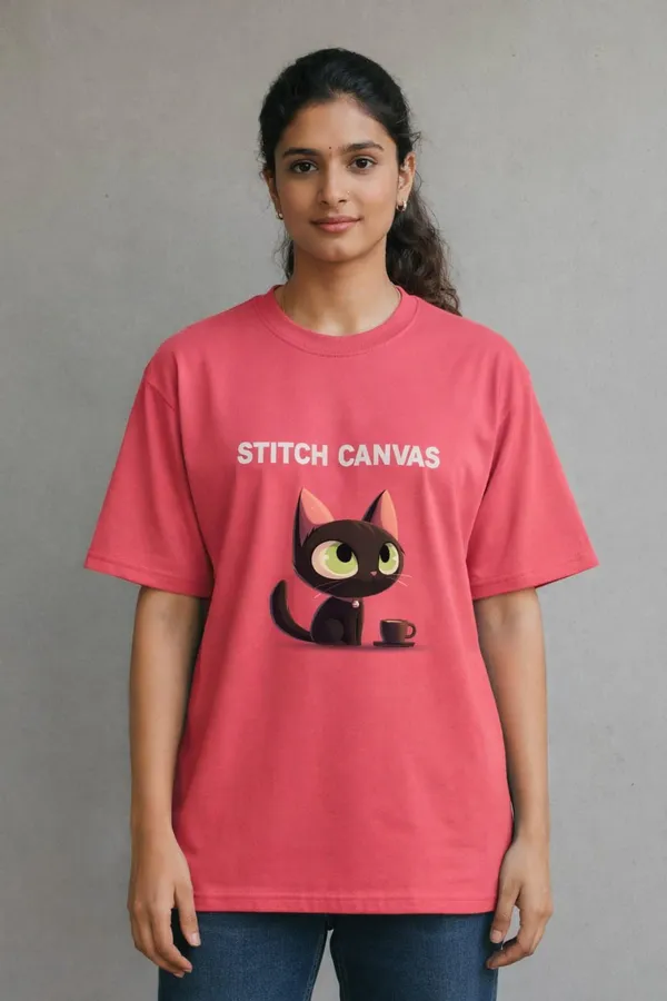 Coral_Cotton_Oversized_Graphic_Cat_Print_T-Shirt_For_Women