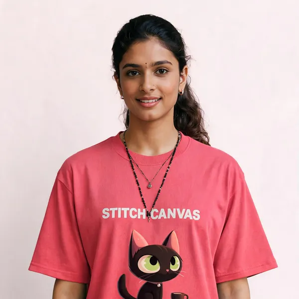 Coral_Cotton_Oversized_Graphic_Cat_Print_T-Shirt_For_Women