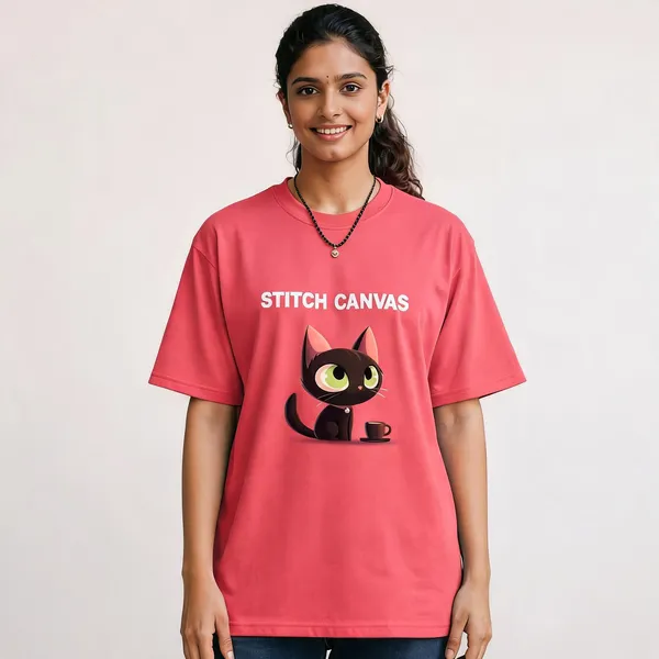 Coral_Cotton_Oversized_Graphic_Cat_Print_T-Shirt_For_Women