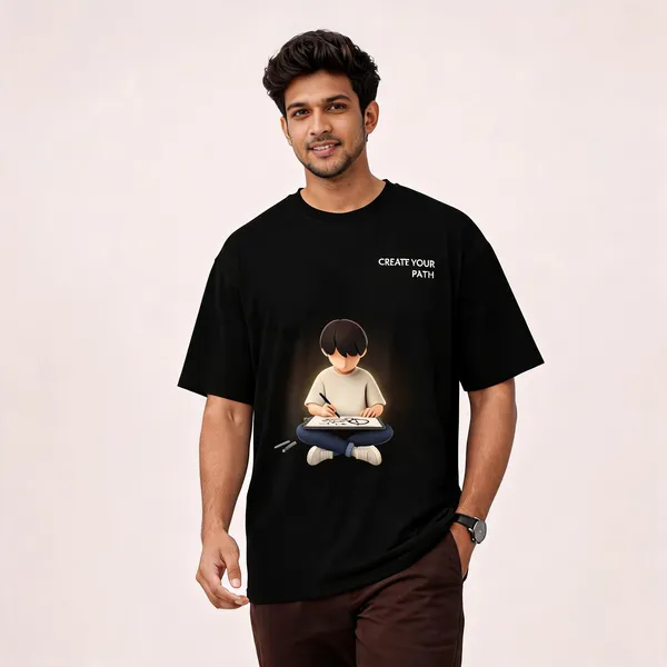 Black_Cotton_Create_Your_Path_Graphic_Print_Oversized_T-Shirt_For_Men