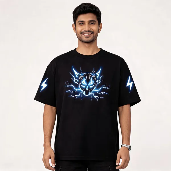 Black_Cotton_Oversized_Lightning_Graphic_T-Shirt_For_Men