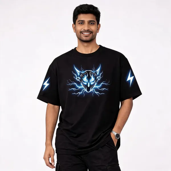 Black_Cotton_Oversized_Lightning_Graphic_T-Shirt_For_Men