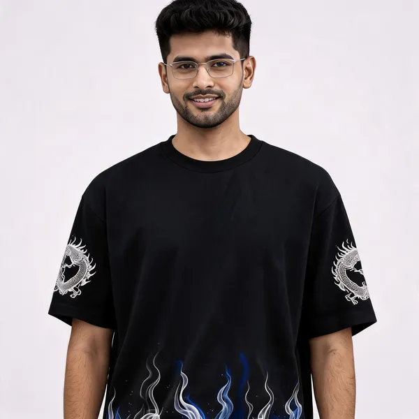 Black_Cotton_Oversized_Dragon_Print_T-Shirt_For_Men