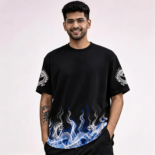 Black_Cotton_Oversized_Dragon_Print_T-Shirt_For_Men