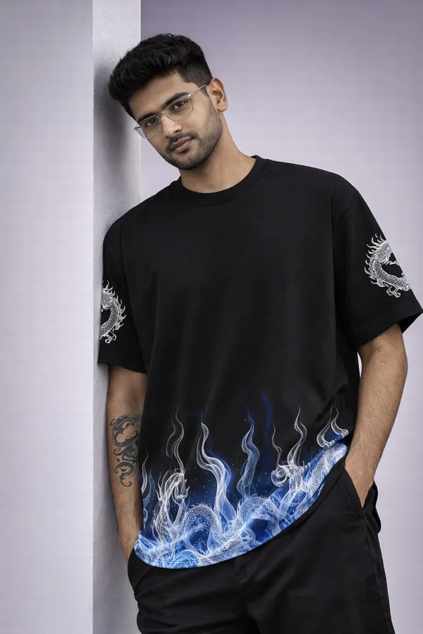 Black_Cotton_Oversized_Dragon_Print_T-Shirt_For_Men