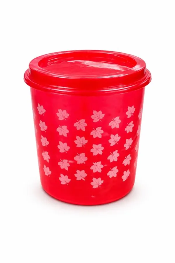 Red_Plastic_Red_Leaf_Printed_Container_For_Storing_Dry_Food_Items