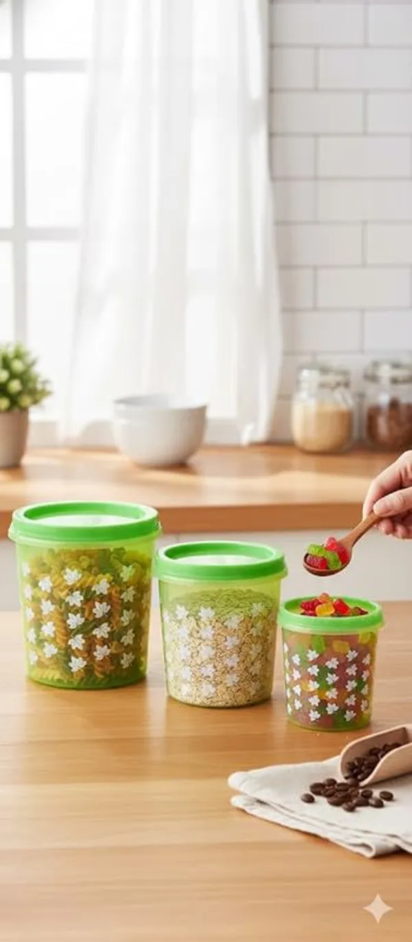 Green_Plastic_Green_Leaf_Printed_Container_For_Storing_Dry_Food_Items